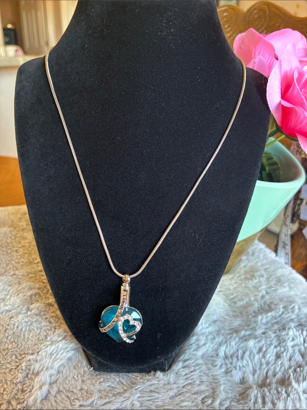 Silver Memorial Necklace – “Always in My Heart”